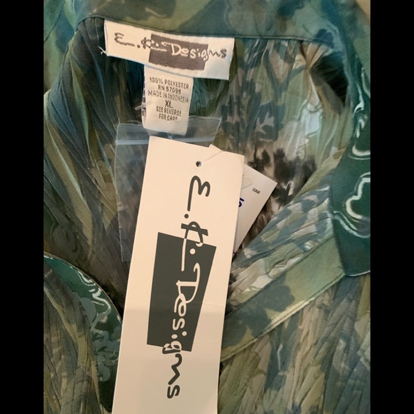 E &K Designs GREEN FLORAL PRINT BUTTON  BLOUSE XL - Picture 5 of 7